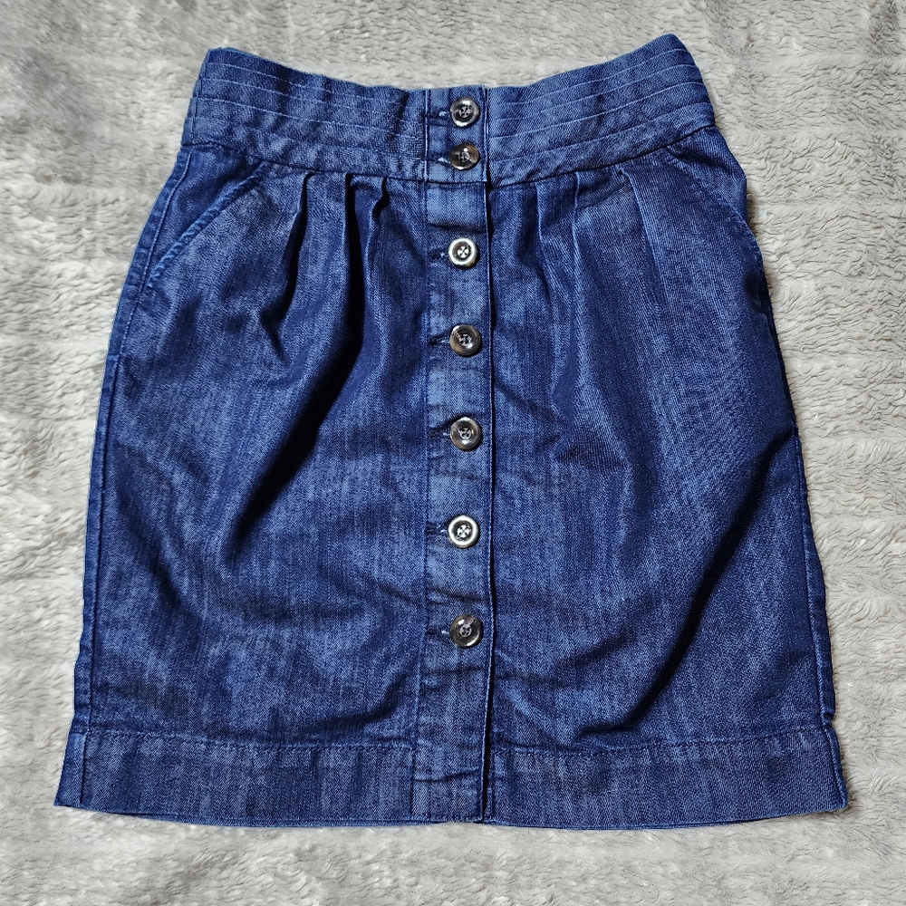 Anthropologie Pilcro And The Letterpress No. 2 Pleated Button Denim Skirt